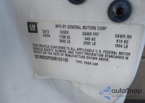 2005 Chevrolet Classic из США, поврежденный, VIN 1G1ND52F85M103135